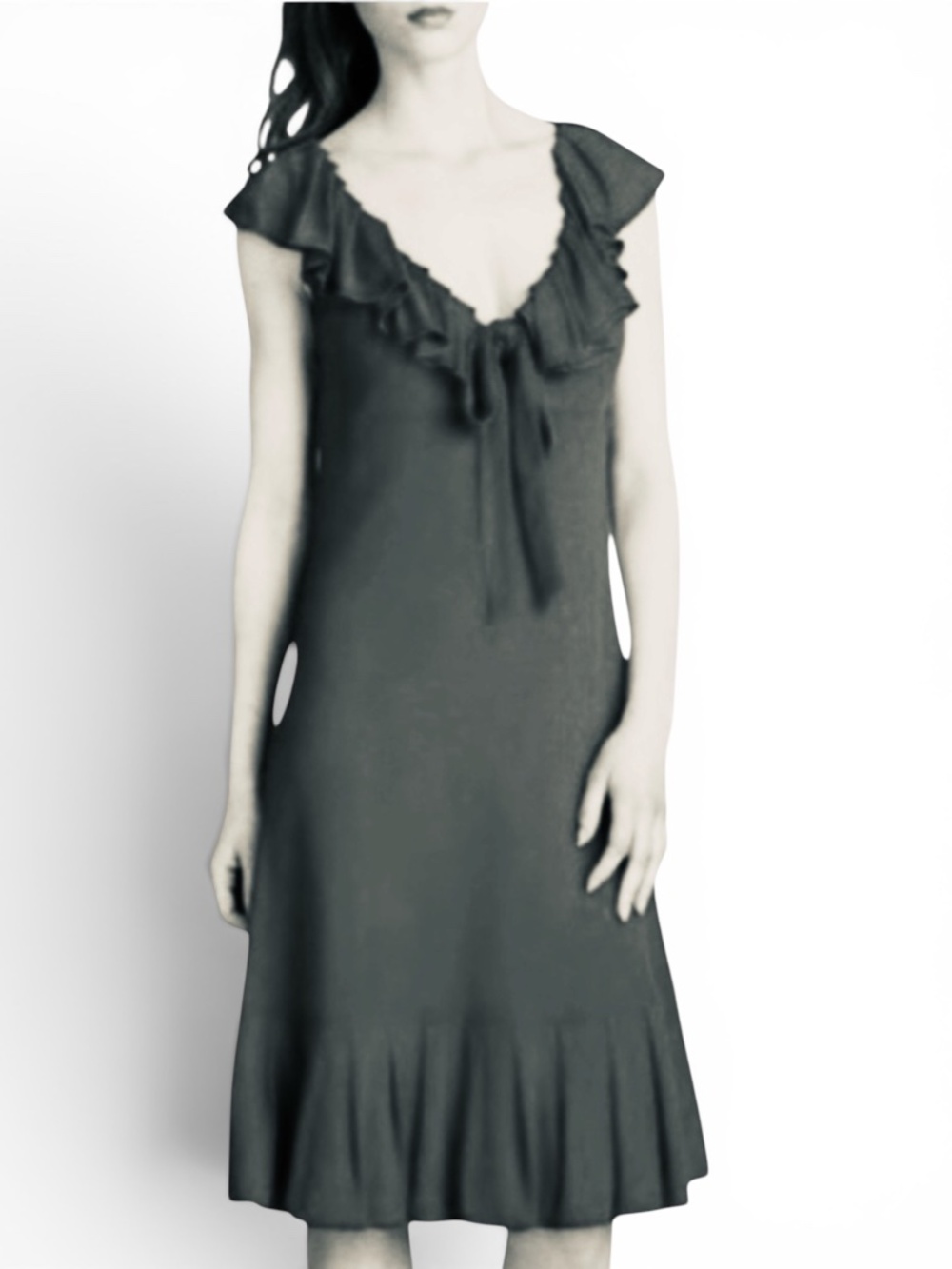 EUC [DVF] VNTG Black V Neck < Baila > Sleeveless Tiered Ruffle Midi Dress | 6